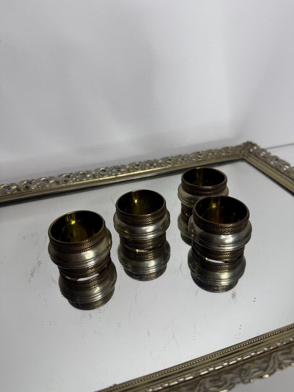 Vintage Indian Metal napkin rings set of four , gold and silver